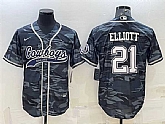Men's Dallas Cowboys #21 Ezekiel Elliott Gray Camo With Patch Cool Base Stitched Baseball Jersey,baseball caps,new era cap wholesale,wholesale hats
